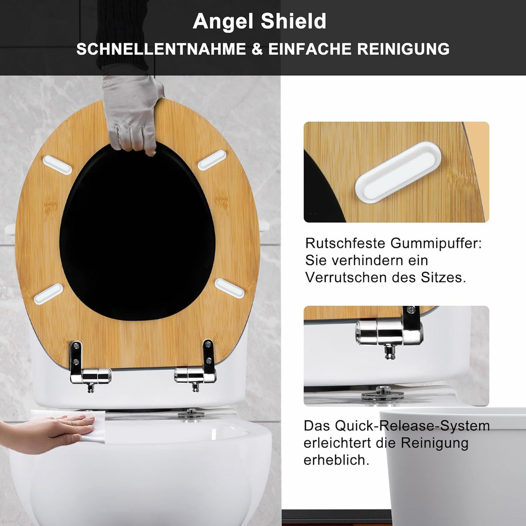 Angel Shield WC-Sitz mit Absenkautomatik, Verstellbare Metallscharniere, zu Reinigen, O-Förmig, 45x3