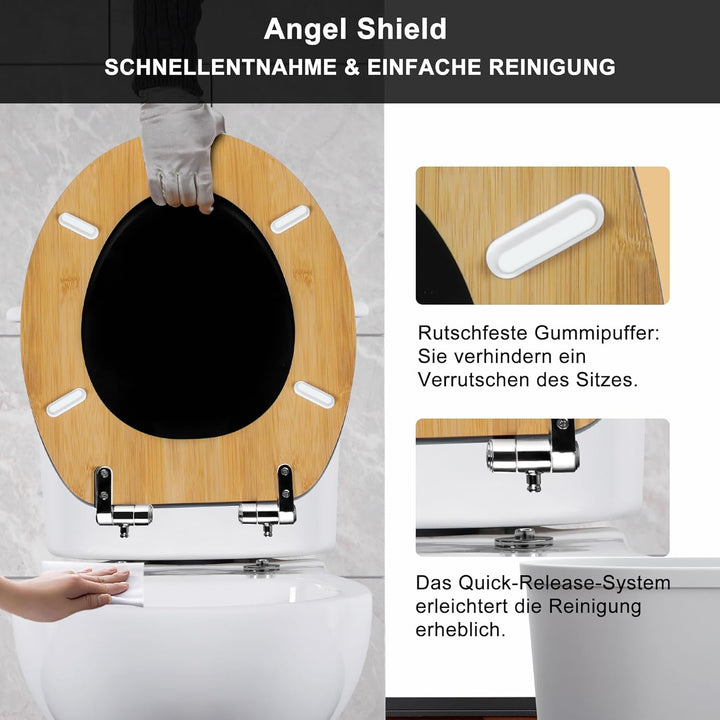 Angel Shield WC-Sitz mit Absenkautomatik, Verstellbare Metallscharniere, zu Reinigen, O-Förmig, 45x3