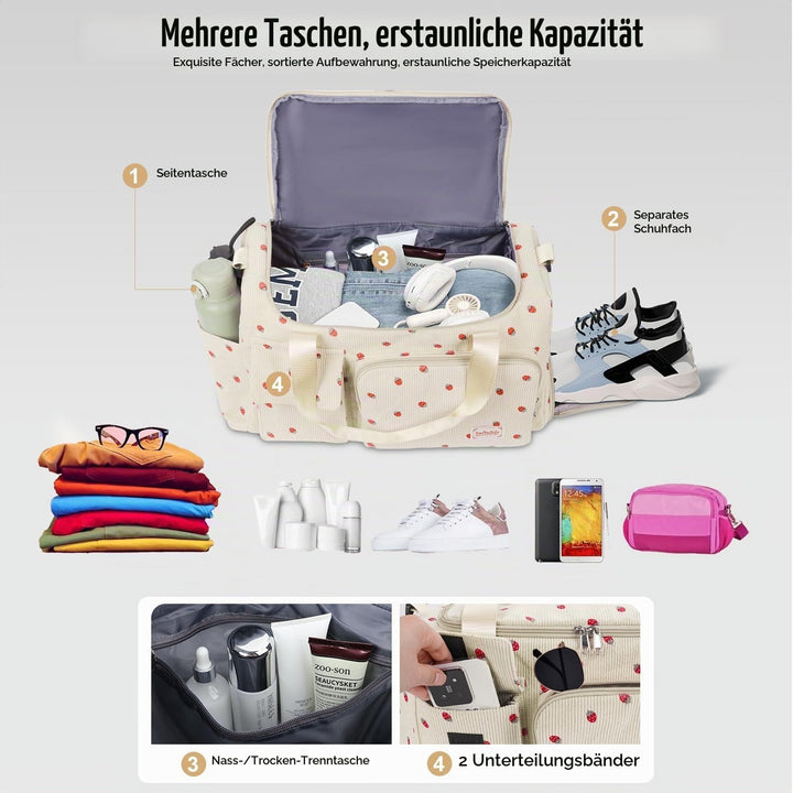 Ghope Sporttasche Reisetasche Mädchen Damen mit Schuhfach und Nassfach, Schwimmtasche Badetasche Tee