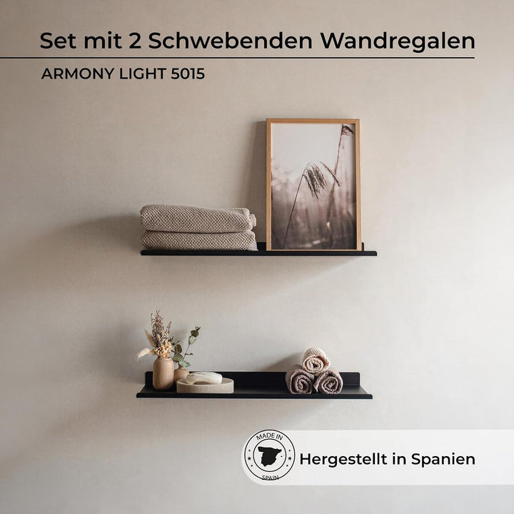 MILUKA Wandregal Schwarz aus Metall | 2er Set Schweberegale Schwarz 50 cm | Badezimmer Regal Wand |