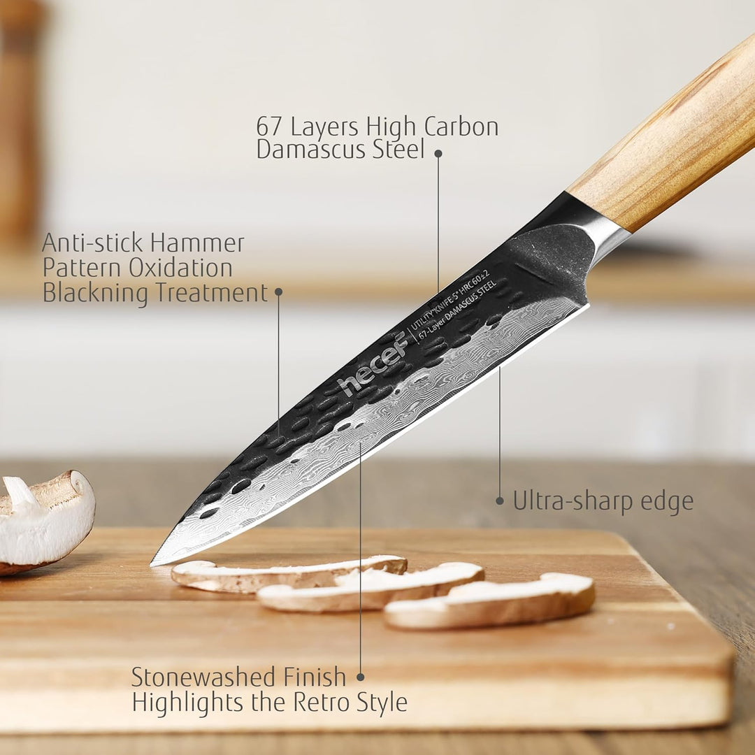 hecef Damastmesser Gemüsemesser Schälmesser 12.7 CM, Schärfer Küchenmesser klein, Allzweckmesser mit