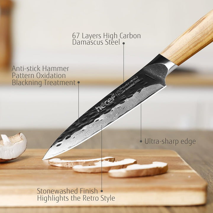 hecef Damastmesser Gemüsemesser Schälmesser 12.7 CM, Schärfer Küchenmesser klein, Allzweckmesser mit