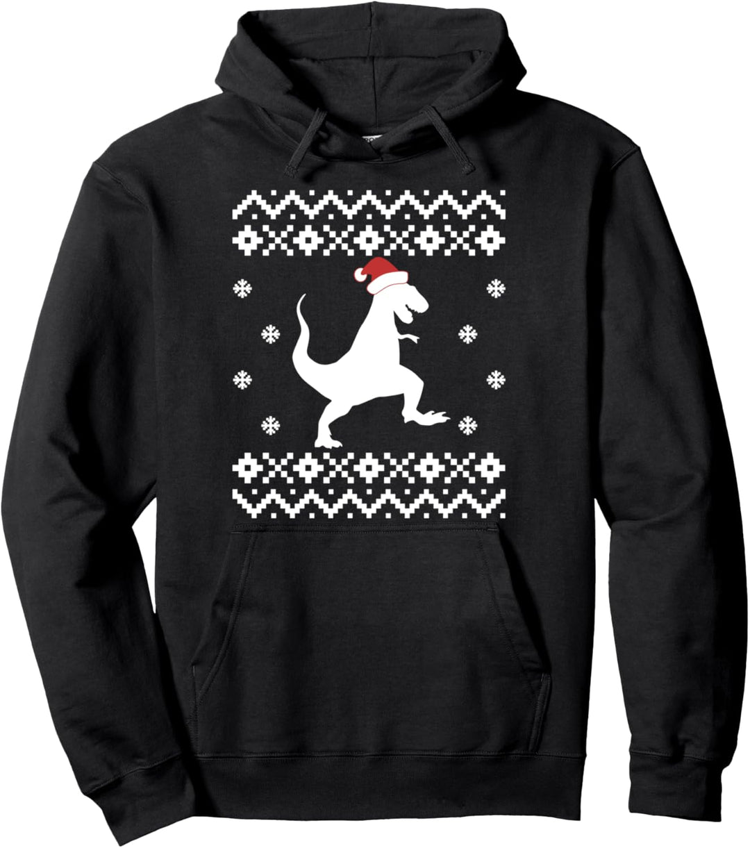 Dinosaur Ugly Christmas Sweater, Funny Trex Santa Pullover Hoodie