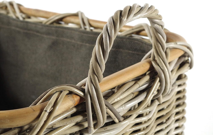 Kobolo Holzkorb Kaminkorb rechteckig Kubu grey - Rattan - Stoff dunkel Kubu Grau Stoff, Kubu Grau St