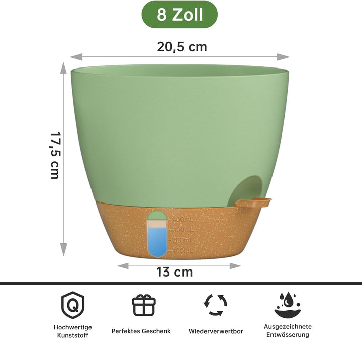 ZMTECH 20 cm Pflanztöpfe mit Bewässerungslippe Selbstbewässernde Pflanztöpfe mit Abflusslöchern und