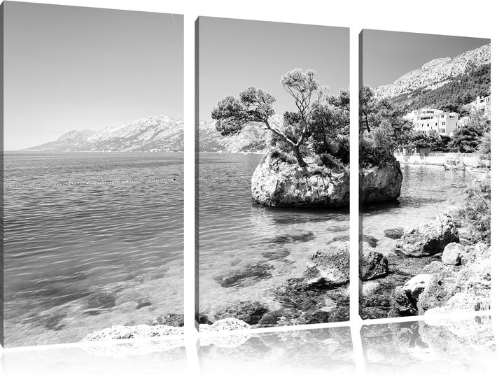 Pixxprint Dalmatia Strand in Kroatien / 3-Teilig/Gesamtmass 120cm Leinwandbild bespannt auf Holzrahm