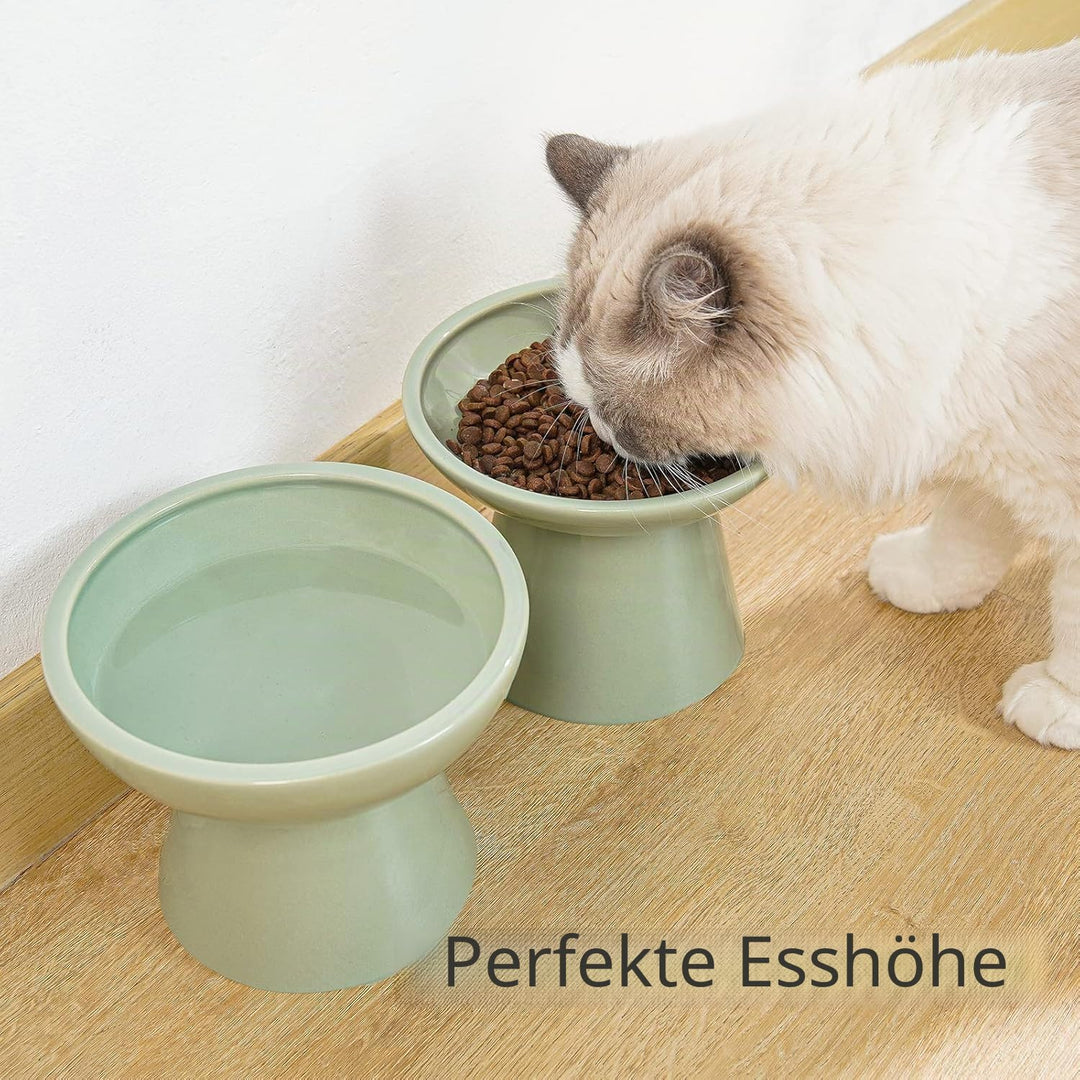 CEEFU 2 extra breiter erhöhter Katzenfutternapf, Keramik-Katzennäpfe für Futter und Wasser, breite f