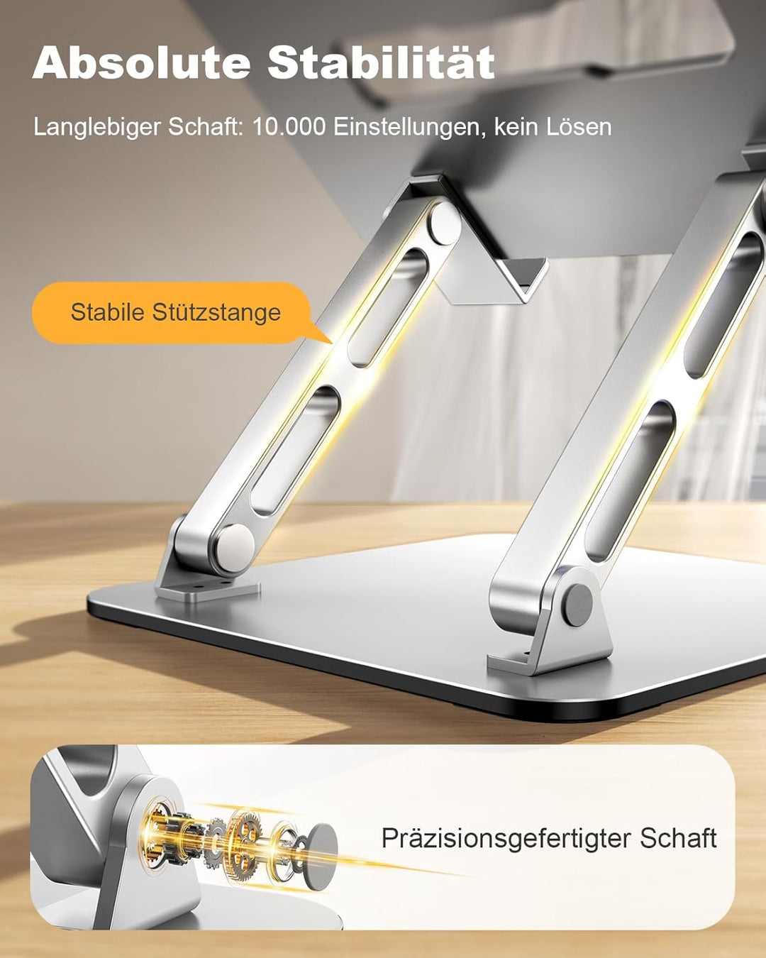 Babacom Laptop Ständer Lapdesk Höhenverstellbar & Belüftet mit Doppelstangen-Unterstützung, Laptopti