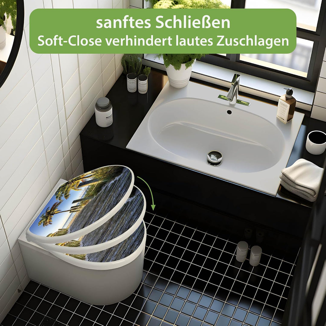 banjado Toilettendeckel mit Absenkautomatik 44,5x37cm - Soft Close Toilettensitz - WC Sitz mit Absen
