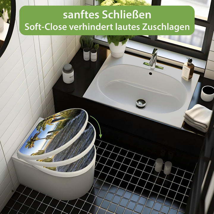 banjado Toilettendeckel mit Absenkautomatik 44,5x37cm - Soft Close Toilettensitz - WC Sitz mit Absen
