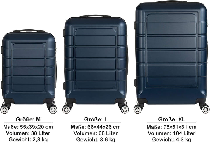 Cahoon - Hartschalen-Koffer Trolley Handgepäck Reisekoffer Kofferset 4 Rollen M-L-XL-Set 201 (dunkel
