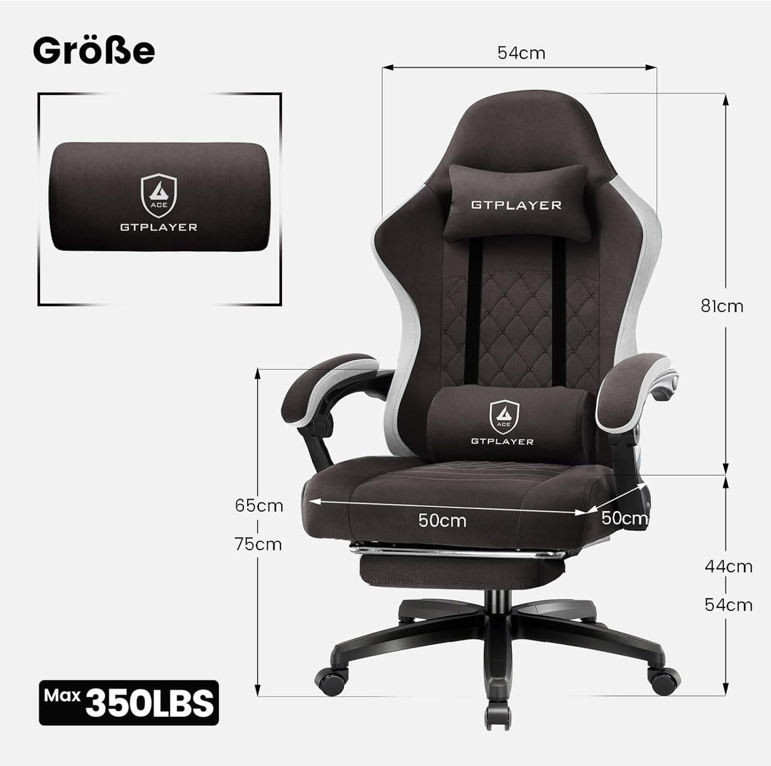 GTPLAYER Gaming Stuhl Stoff, Gaming Sessel mit Taschenfederkissen, ergonomischer Drehstuhl, Gamer St