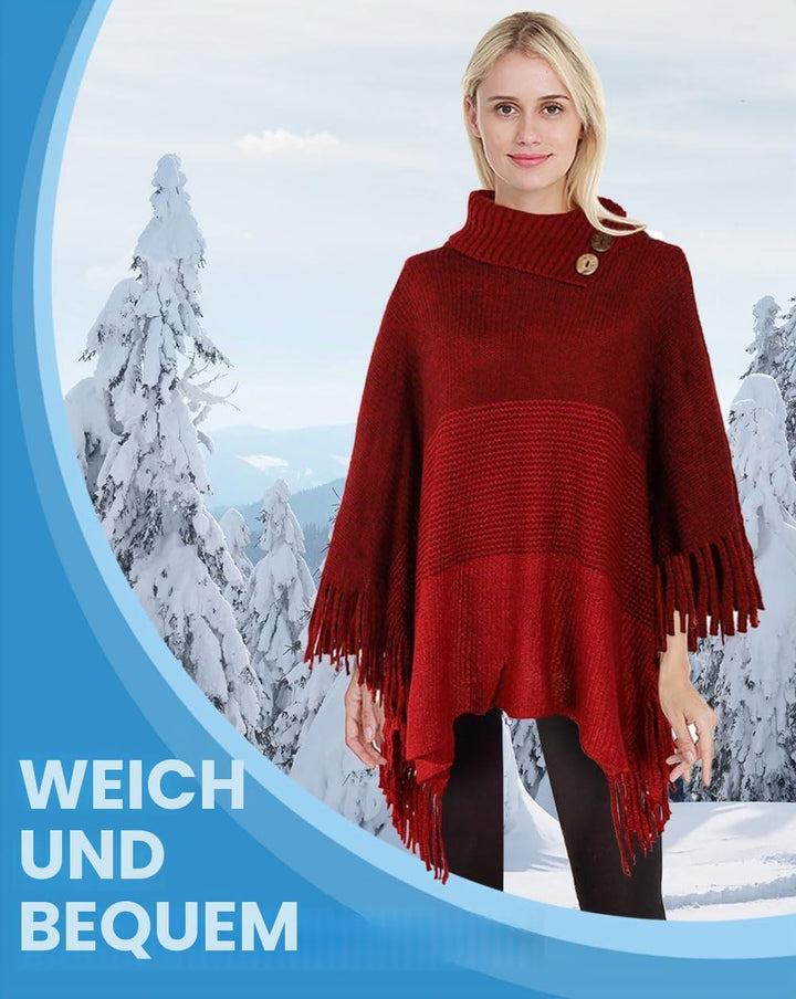 JFAN Poncho Damen Winter Strick Ponchos &amp; Capes für Damen Elegant Warm mit Ärmel Lange Trendy Oversi