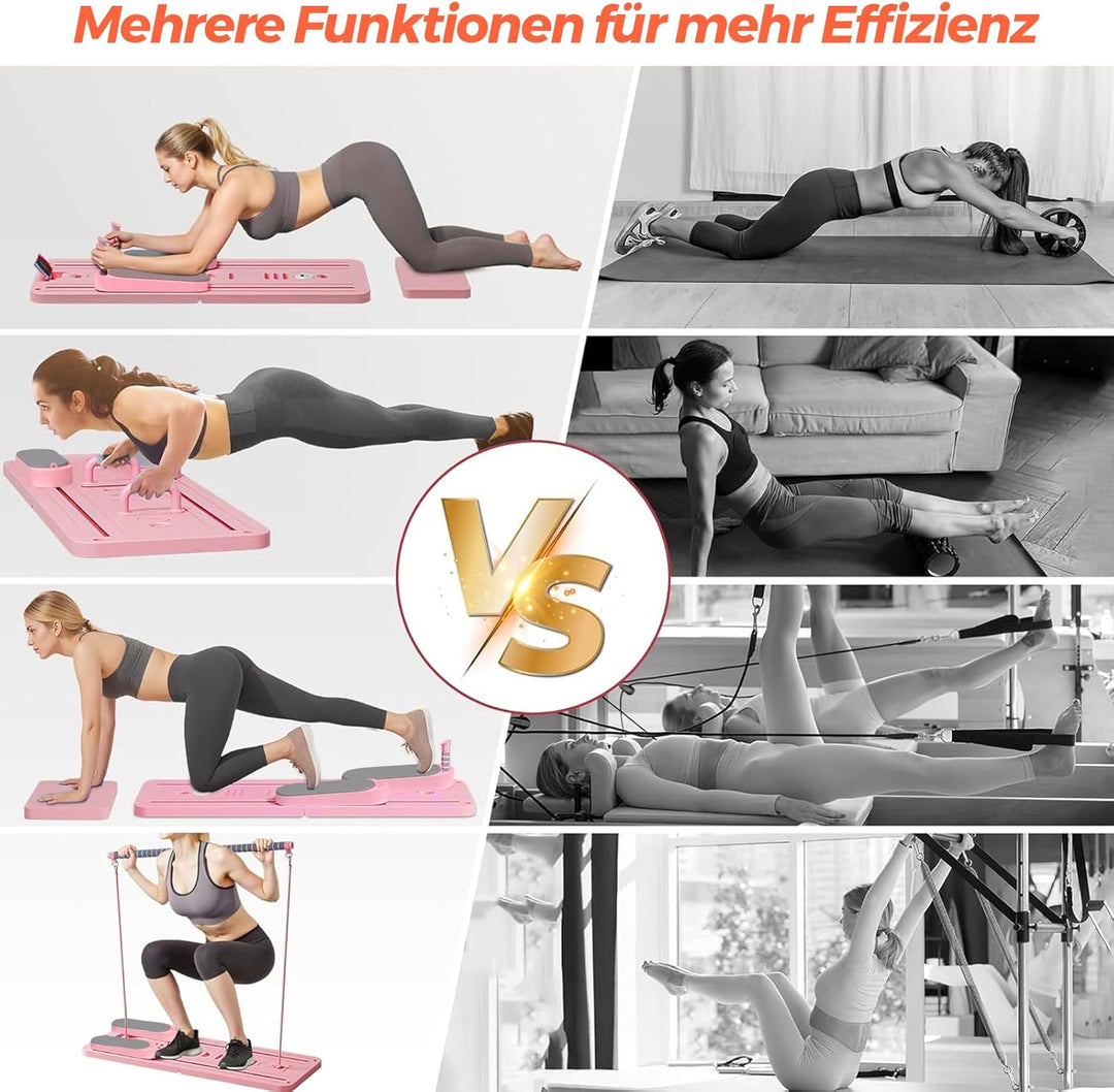 Pilates Board Upgraded, 6-in-1 Faltbares Pilates Reformer Set für Zuhause, Multifunktionales Ganzkör