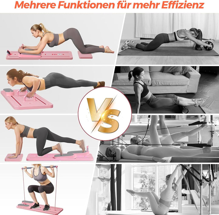 Pilates Board Upgraded, 6-in-1 Faltbares Pilates Reformer Set für Zuhause, Multifunktionales Ganzkör