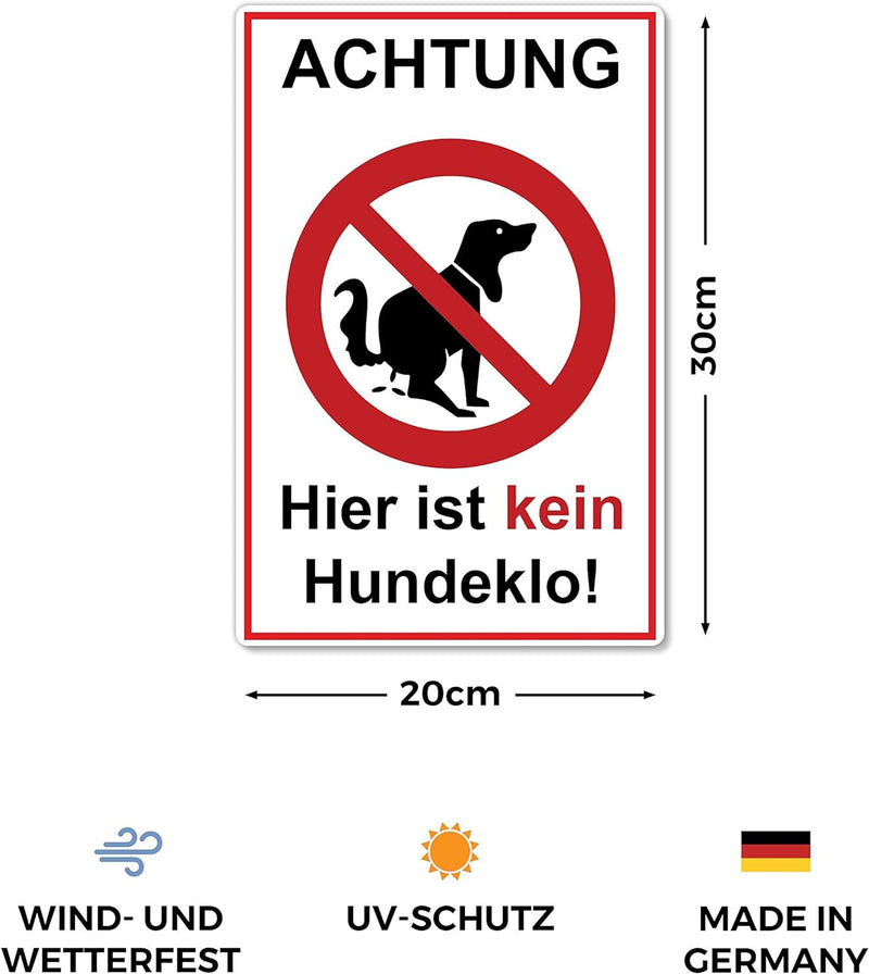 5 Stück Achtung hier ist kein Hundeklo Schild 20 x 30 cm aus stabiler PVC Hartschaumplatte 3mm keine