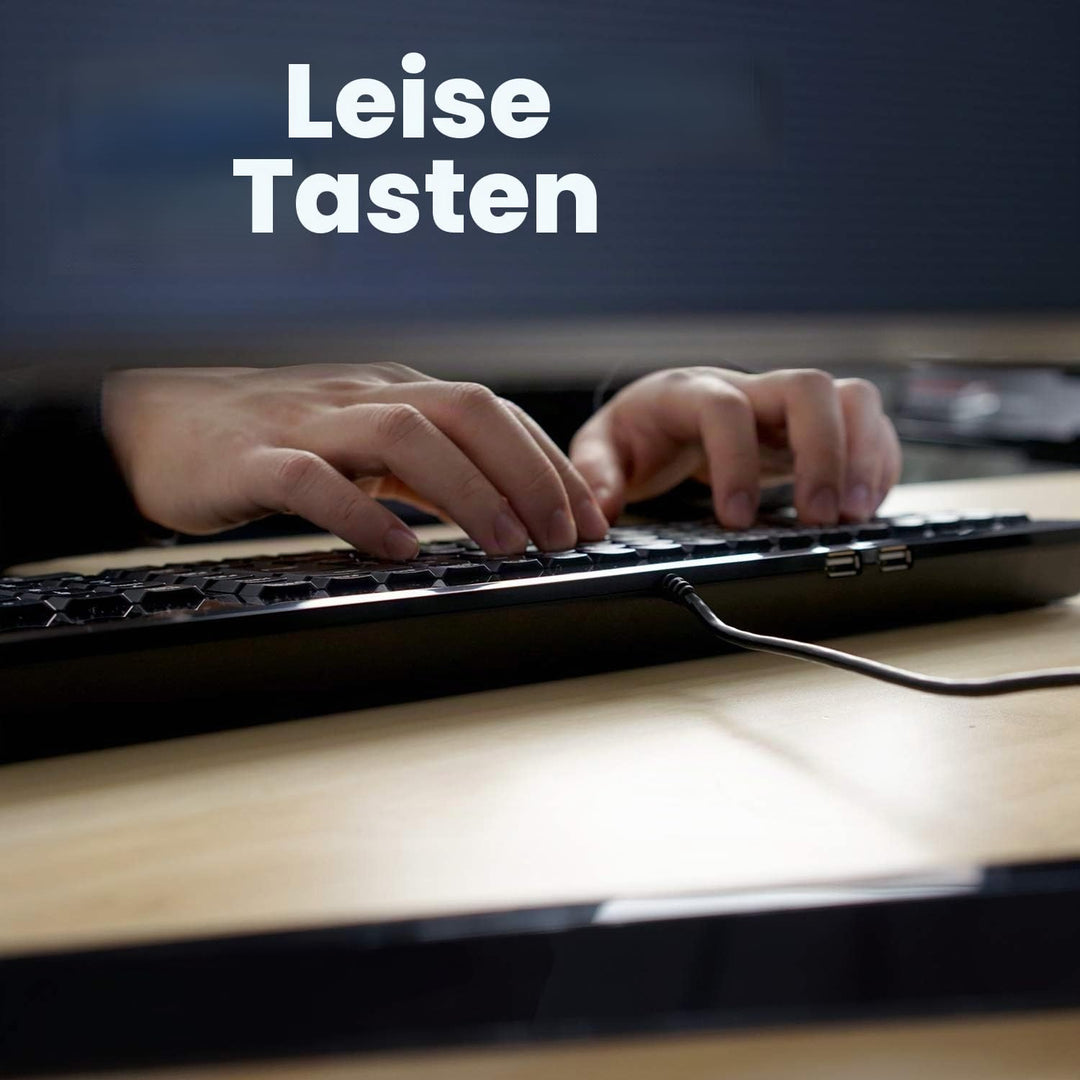 Perixx PERIBOARD-220H US-Tastatur, kabelgebunden, kompakte USB-Tastatur mit 2 Hubs, integriertes Zif