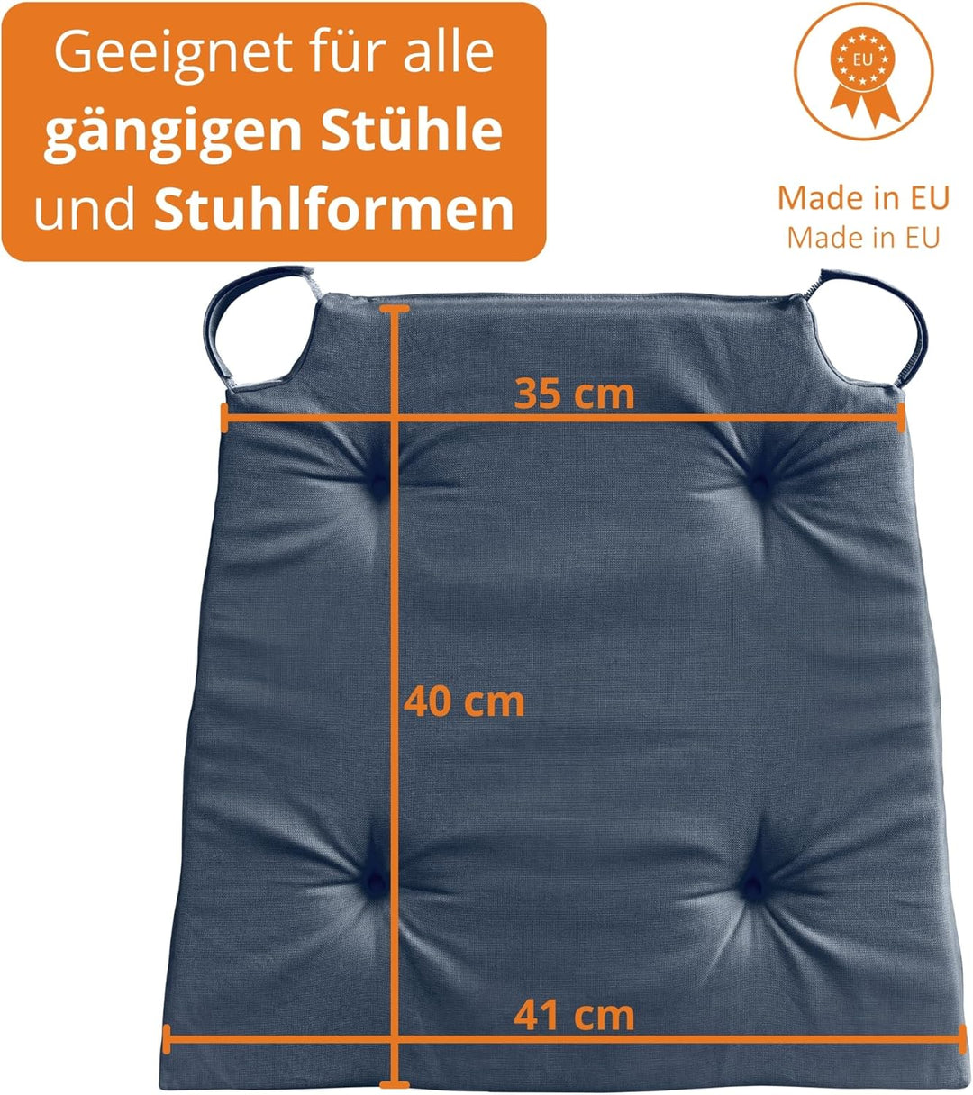sleepling 4er Set Stuhlkissen, 42 (vorne) 35 (hinten)x40x5 cm, Sitzkissen für Stuhl &amp; Bank mit Klett