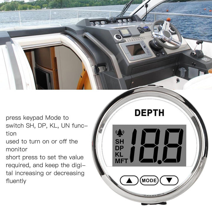 Keenso 9‑32 V Bootstiefenmesser, Wasserdichter Dash Echolotgeber mit Weisser Hintergrundbeleuchtung