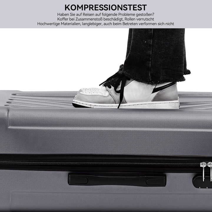BEIBYE Hartschalen-Koffer Trolley Rollkoffer Reisekoffer Handgepäck 4 Rollen (M-L-XL-Set) (Dark Grey