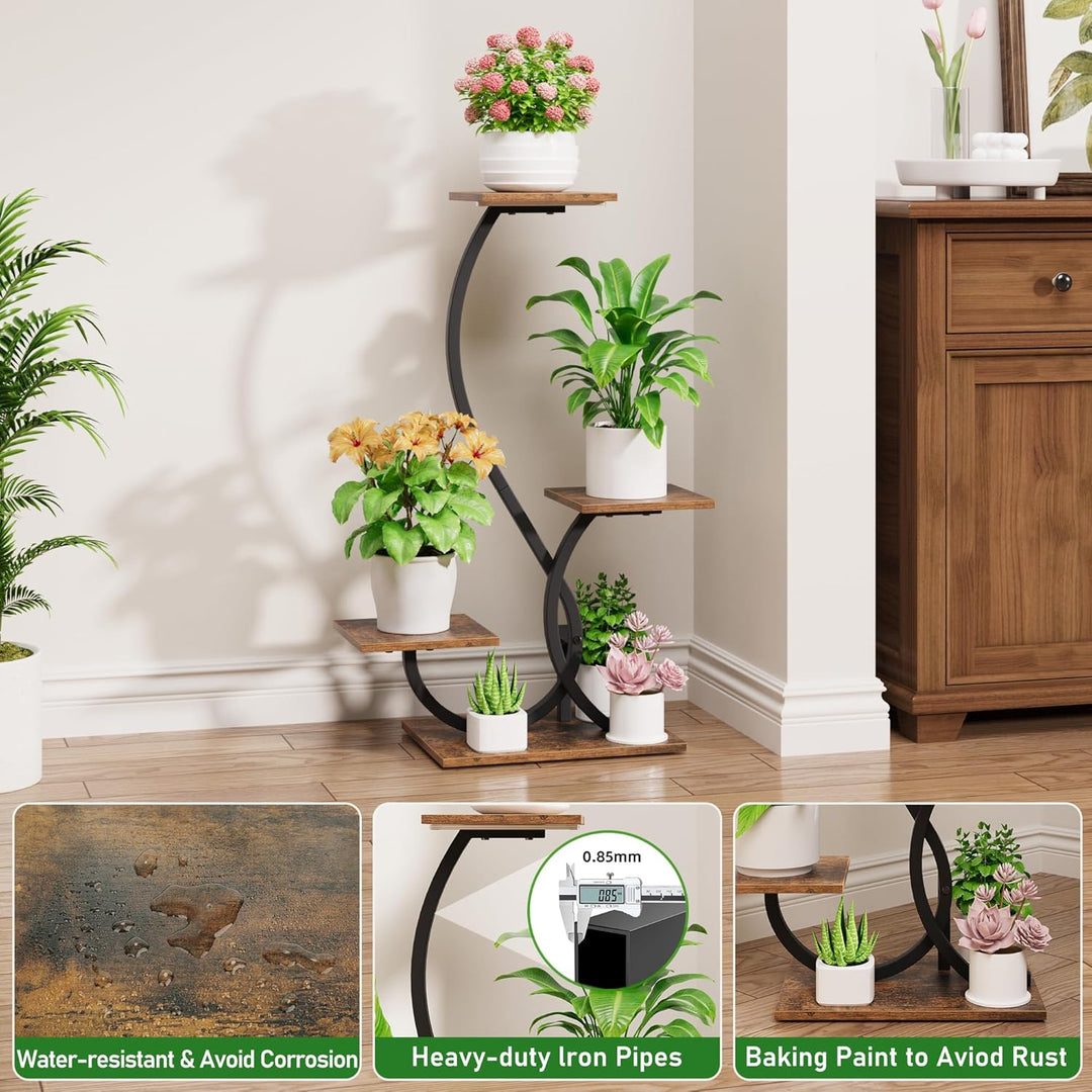 Pflanzenständer mit Wachstumslicht - 4 Ebenen Blumenständer 81cm Metall Holz Pflanzenregal - Innen &