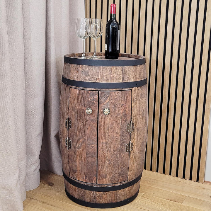 weeco - Fassbar LED mit Tür und Weinhalter - Weinregal. Fass Hausbar Weinrack 80x50cm. Rustikaler de