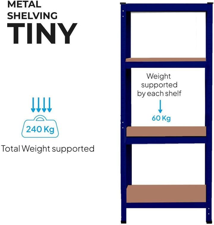 OcioDual Schwerlastregal Blau Tiny, Haushaltsregal, Kellerregal, Standregal, Metallregal, 150x60x30c