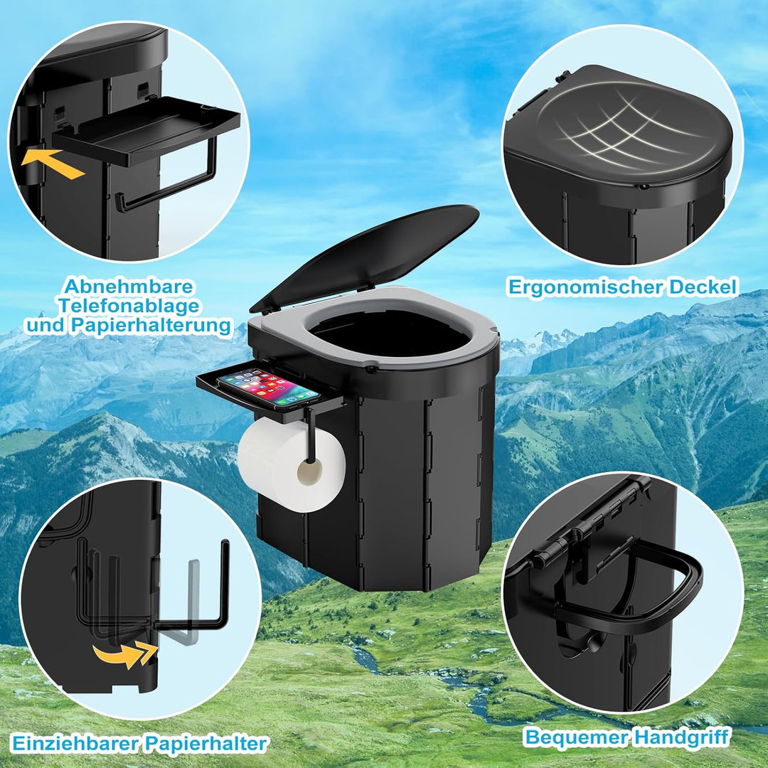 WADEO Tragbare Campingtoilette mit EVA-Komfortsitz, Faltbare Toilette Klapptoilette belastbar bis zu
