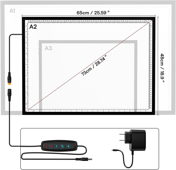 DONPODER A2 leuchttisch 26"x19" (66x48cm) 10000+ LUX, 3 Farben, 10-Stufen dimmbar, UL-Netzteil für D