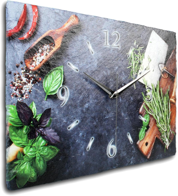 Designer-Wanduhr aus Stein (Beton) schwarz 35x25cm mit flüsterleisem Funkuhrwerk - Kräuter