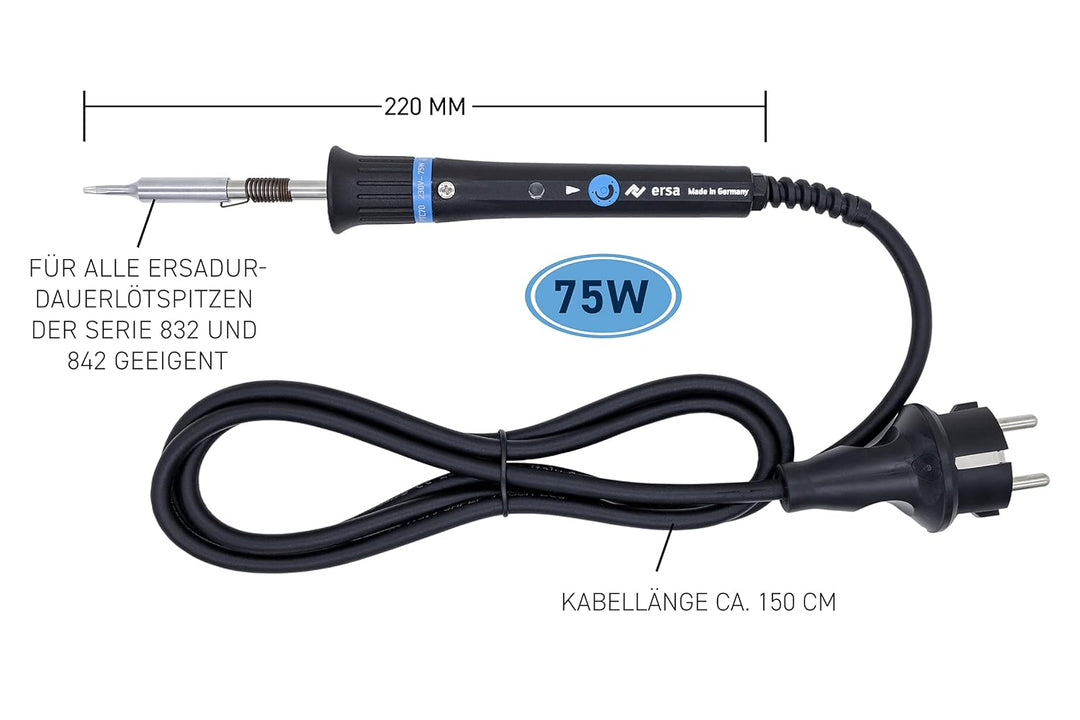 Ersa PTC70 Temperaturgeregelter Lötkolben 75 W 230 V 0710CD & ersa Ersadur Dauerlötpsitze, gerade, b