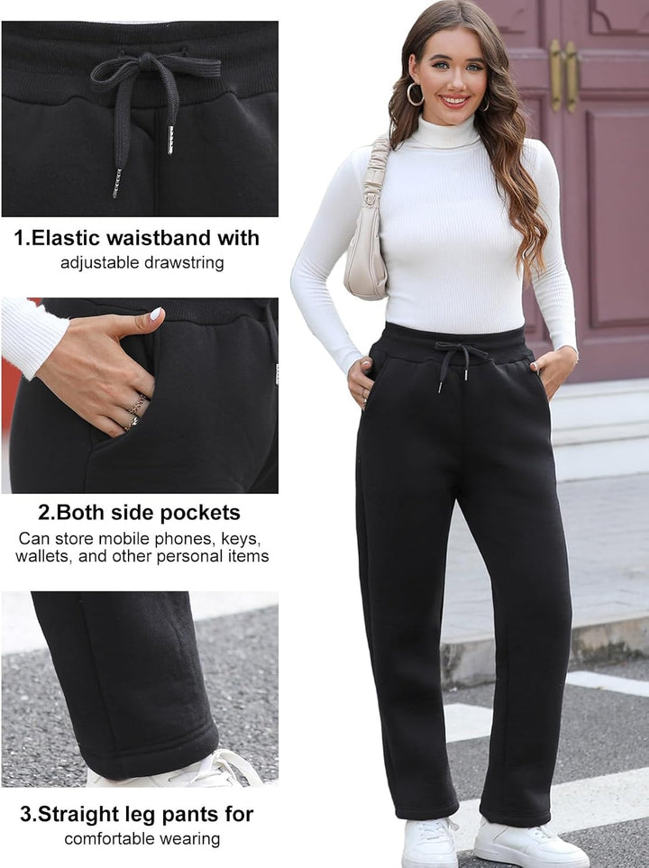 Gefütterte Jogginghose Damen Warm Fleece Freizeithose Winter Thermo Fleecehose High Waist Sweathose