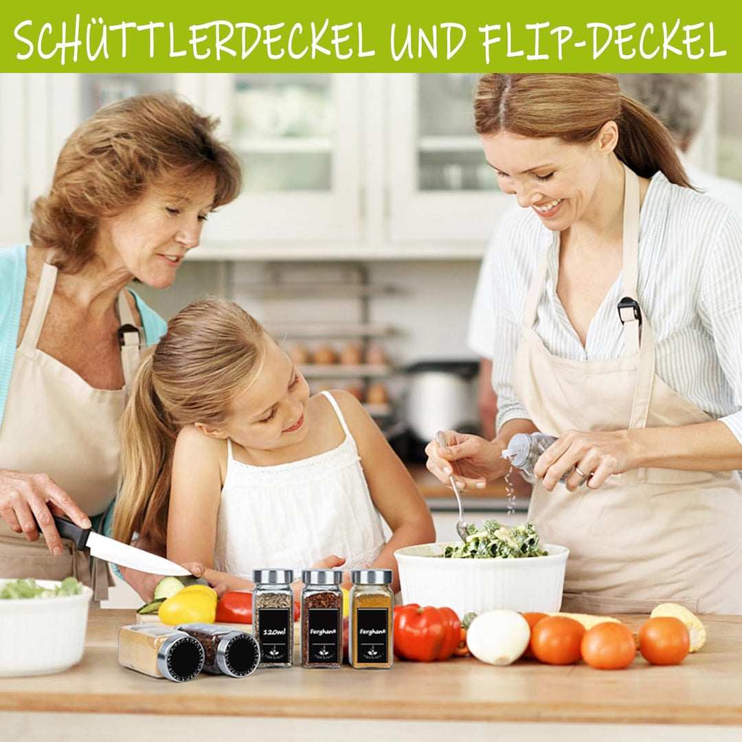 UISEBRT Gewürzgläser Eckig Set 12er Gewürzbehälter mit Etiketten Spice Jars Gewürzdosen Glas 120ML G