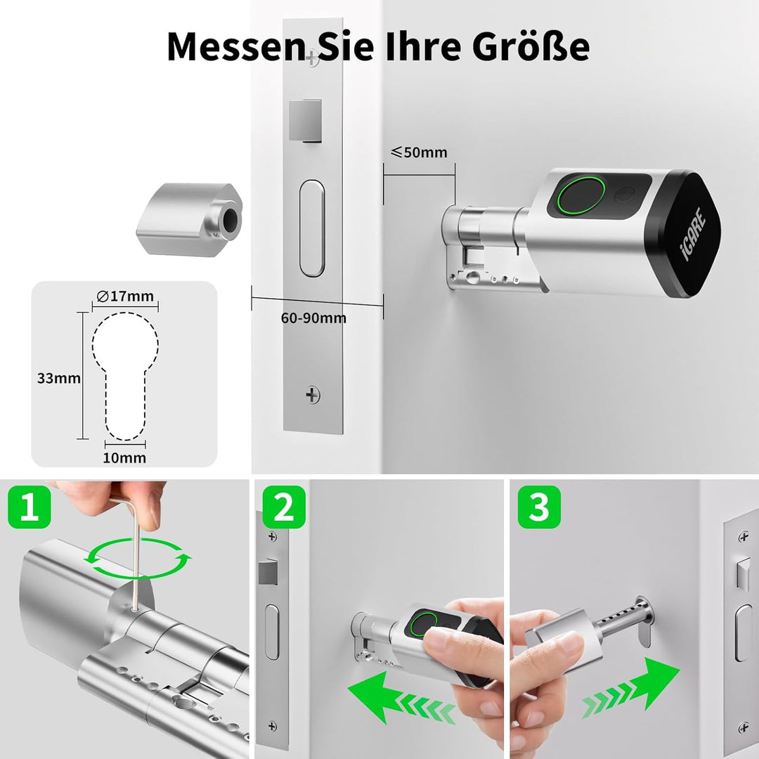 Türschloss Fingerabdruck Smart Lock, Schliesszylinder 60-90mm(30/30,45/45), Elektronisches Fingerabd