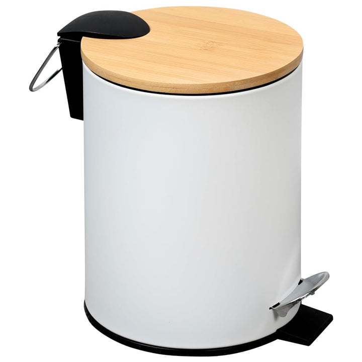 Kesper | Kosmetikeimer weiss | Metall mit FSC®-Bambusdeckel, 17 x 17 x 24 cm, Pedal-Mülleimer fürs B