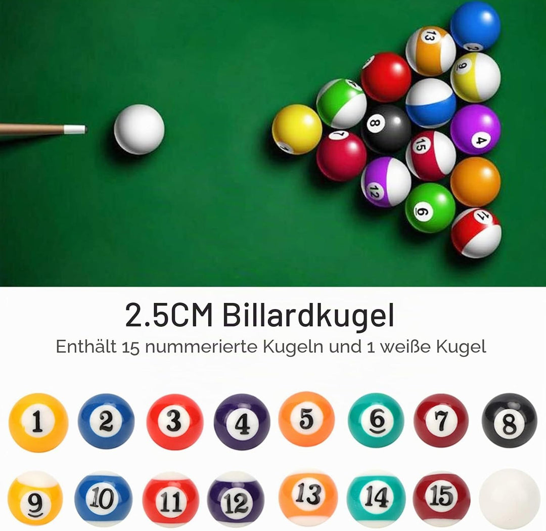 25MM Billardkugeln Set mit 16 nummerierten Bällen und weisser Kugel aus umweltfreundlichem Polyester