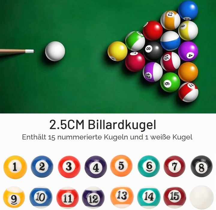 25MM Billardkugeln Set mit 16 nummerierten Bällen und weisser Kugel aus umweltfreundlichem Polyester