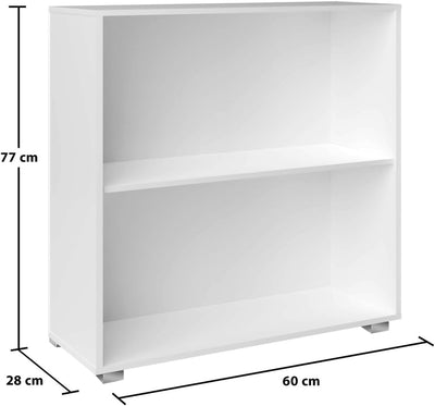 Casaria® Bücherregal 77x60x28cm Weiss Holz 2 Fächer Boden Höhenverstellbar 150kg Belastbarkeit Kipps