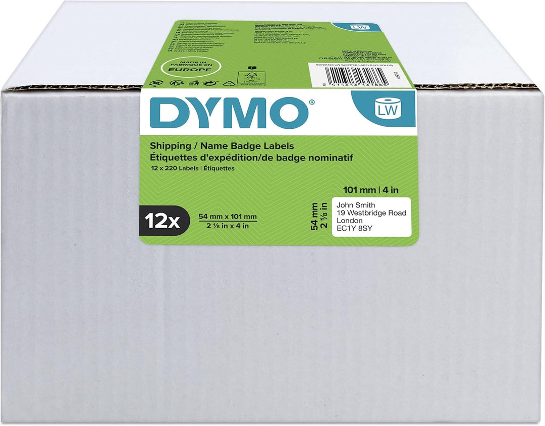 DYMO Original LabelWriter Versandetiketten/-Namensschilder (Gross) | 54 mm x 101 mm | 12 Rollen mit