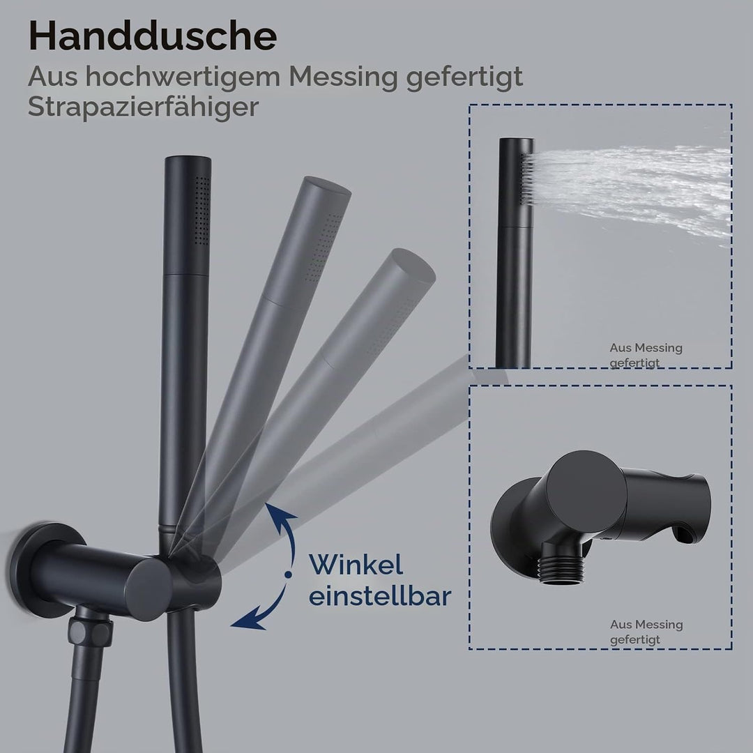 HOMELODY Schwarz Duscharmatur Regendusche Unterputz Duschsystem mit Thermostat,Unterputz Duscharmatu