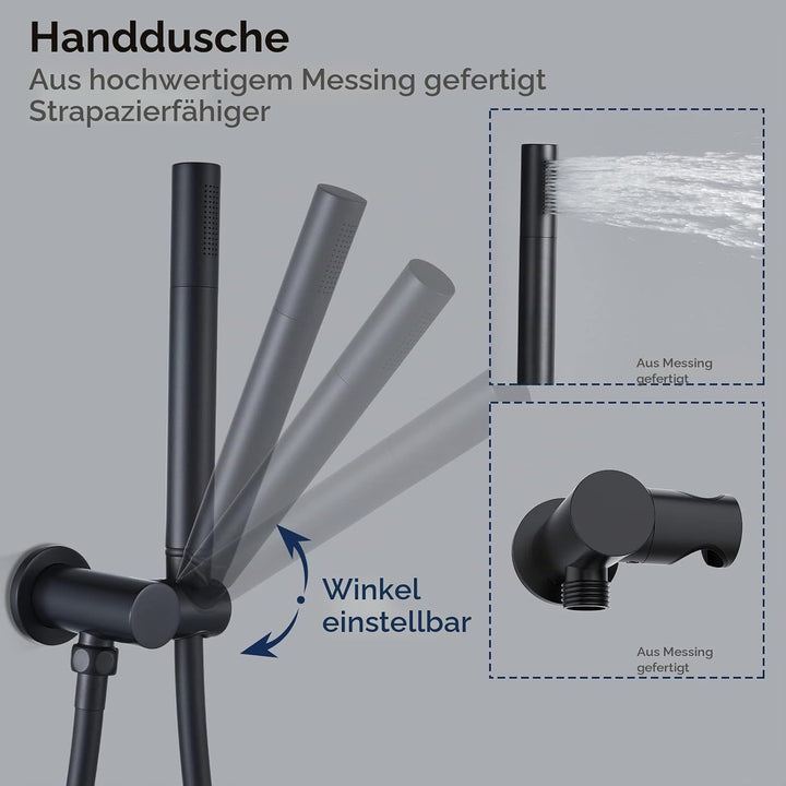 HOMELODY Schwarz Duscharmatur Regendusche Unterputz Duschsystem mit Thermostat,Unterputz Duscharmatu