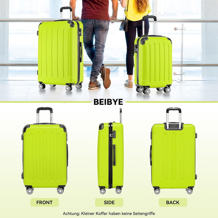 BEIBYE Hartschalen-Koffer Trolley Rollkoffer Reisekoffer Handgepäck 4 Rollen (M-L-XL-Set) (Gruen, M)