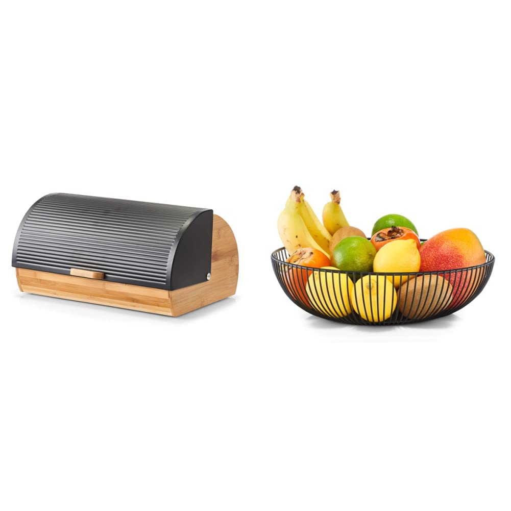 Zeller 25365 Brotkasten, Bamboo/Metall, schwarz, ca. 39 x 27 x 19 cm, Brotaufbewahrung, Trendige Sch