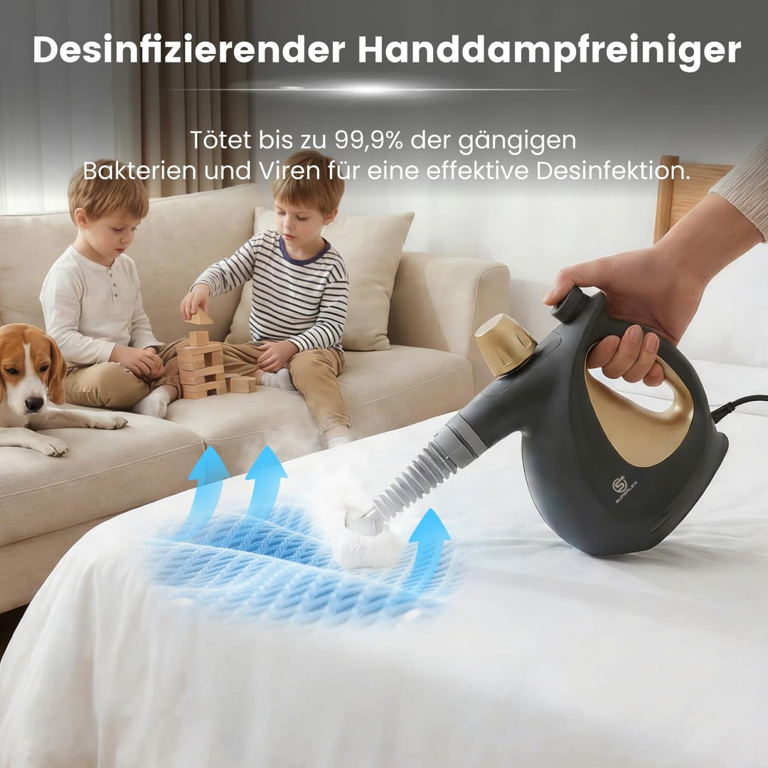 SUPERLEX Dampfreiniger Handgerät 1050W Handdampfreiniger mit 350ML Wassertank 180° Drehbare Düse Hoc
