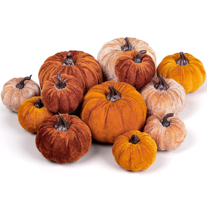 12 Pcs künstliche kürbisse verschiedene grössen, kürbis deko, samt plastik lifelike pumpkin harvest