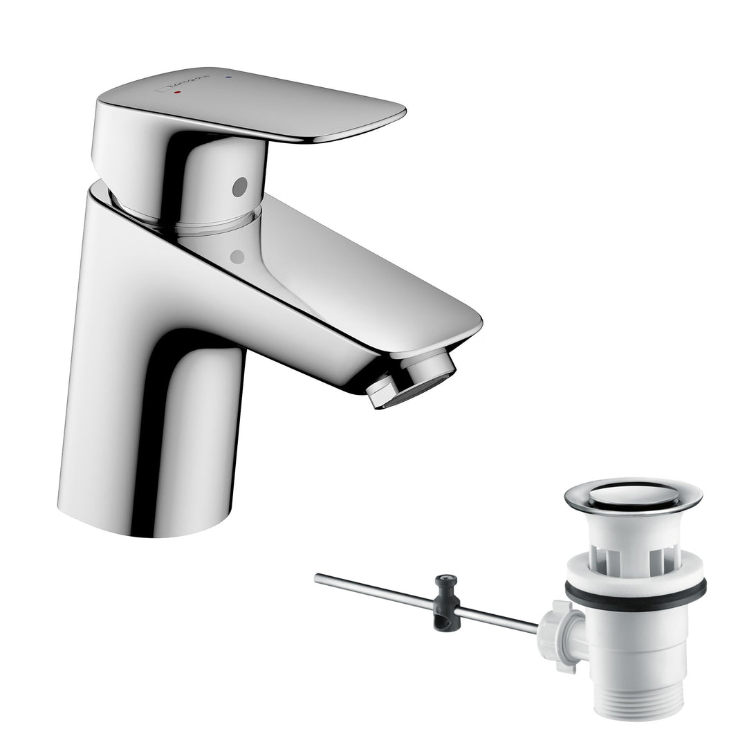 hansgrohe Logis - Waschtischarmatur mit Zugstangen-Ablauf, Wasserhahn Bad mit Auslauf Höhe 67 mm, Mi