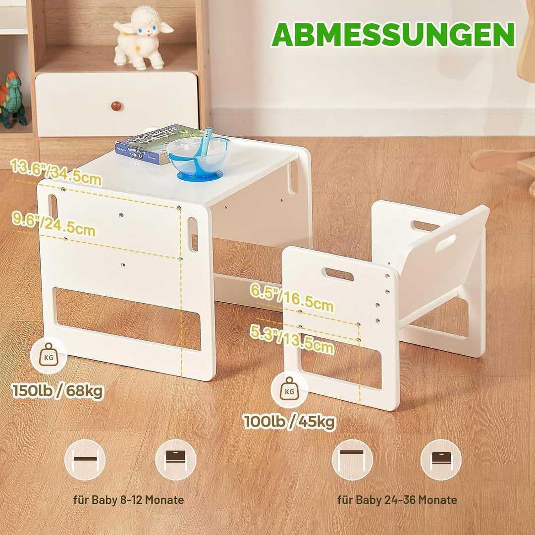 FUNLIO Montessori Beikosttisch und Stuhl-Set für Kleinkinder 1-3 Jahre, höhenverstellbar, Kinder-Tis