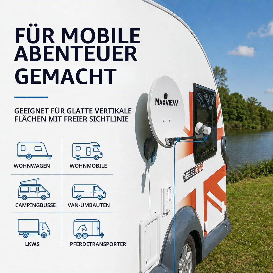 MaxView MXL026 Remora 40 Saugnapf-montiertes tragbares Satellitenfernseh-Set für Wohnwagen, Wohnmobi