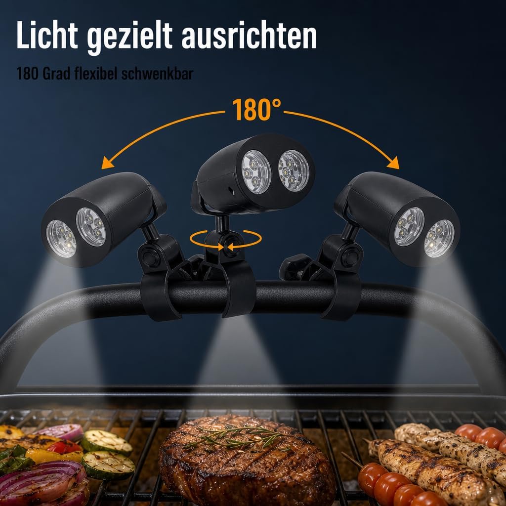 MIJOMA Robuste Grilllampe mit 10 Superhellen LEDs, 180° Flexibler Schwenkmechanismus, Praktische Tou