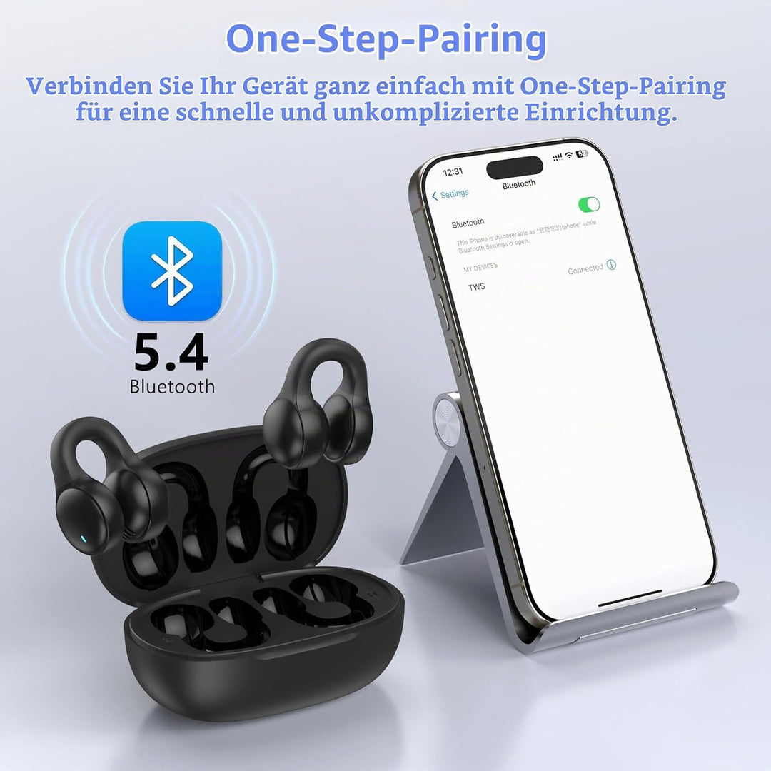 Bluetooth Kopfhörer mit Ohrclip, Knochenschall Kopfhörer Kabellos Bluetooth 5.4, sportkopfhörer Open